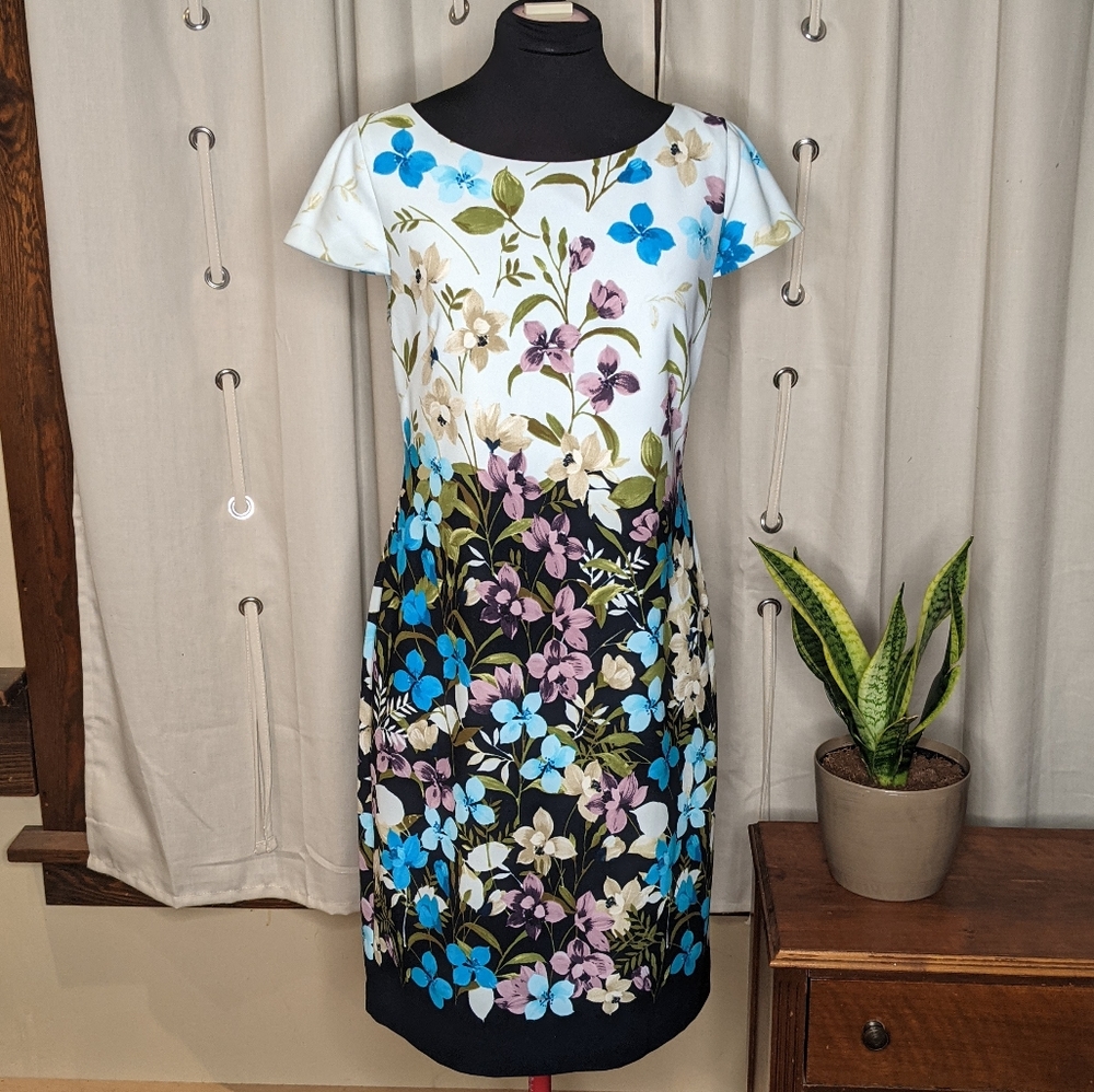 Eliza J floral blue short sleeve dress 8